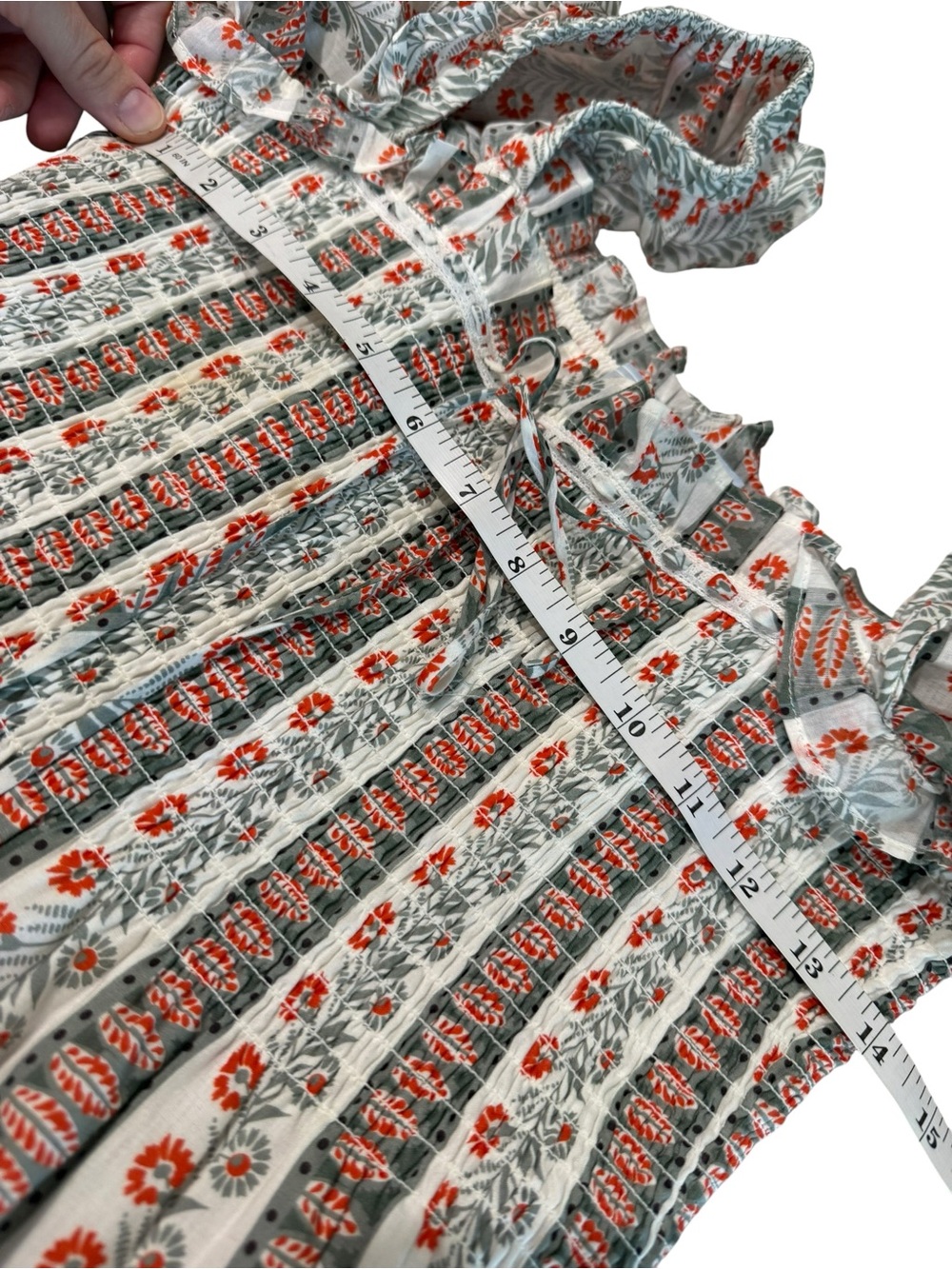 Hill House The Scarlet Midi Nap Dress Smocked in Cosmos Floral Stripe Sz M - Picture 11 of 12